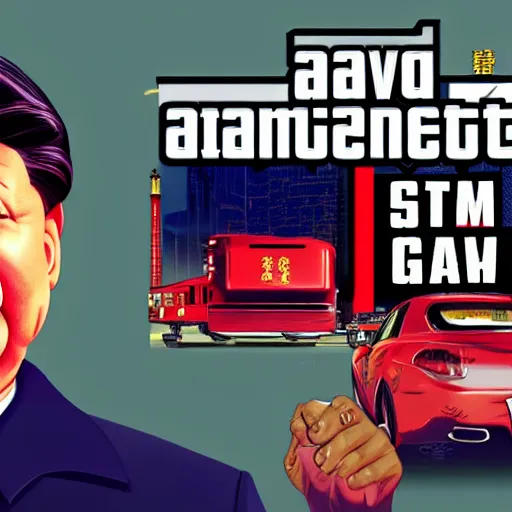 Image similar to Xi Jinping in GTA V, Cover art by Stephen Bliss, Boxart, loading screen