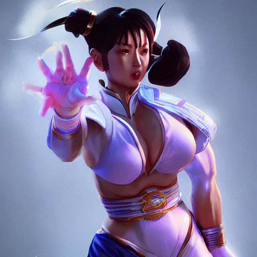 Image similar to chun li, hyper detailed, digital art, trending in artstation, cinematic lighting, redhead, studio quality, smooth render, fluorescent skin, unreal engine 5 rendered, octane rendered, art style by klimt and nixeu and ian sprigger and wlop and krenz cushart