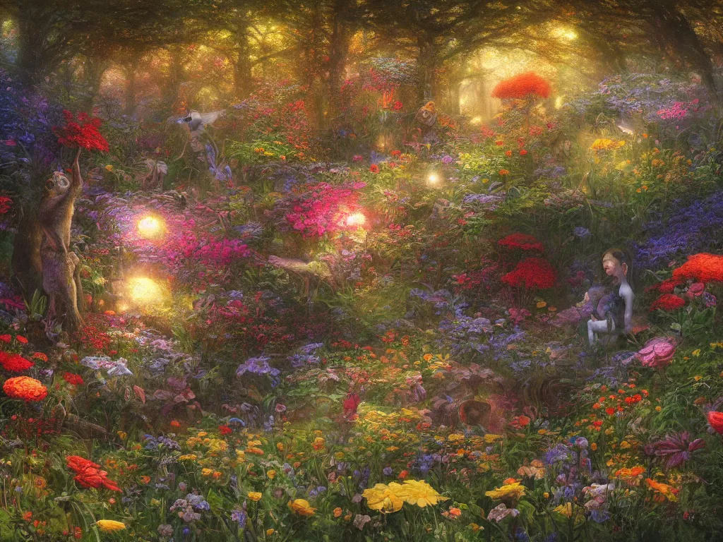 Prompt: fantastic flowers in the magic forest, by esao andrews, thomas kinkade, high light, glow, high detailed, 4 k resolution