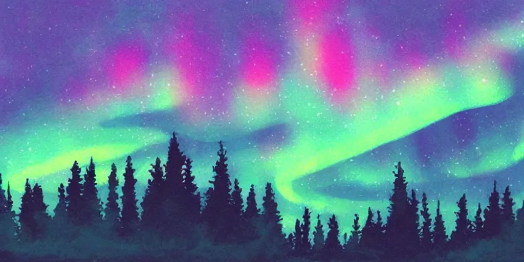 Prompt: sky with northern lights, illustration, best of artstation