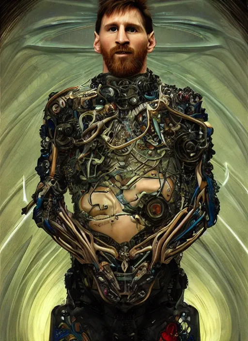 Image similar to lionel messi as a organic cyborg, diffuse lighting, fantasy, intricate, elegant, highly detailed, lifelike, photorealistic, digital painting, artstation, illustration, concept art, smooth, sharp focus, art by john collier and albert aublet and krenz cushart and artem demura and alphonse mucha