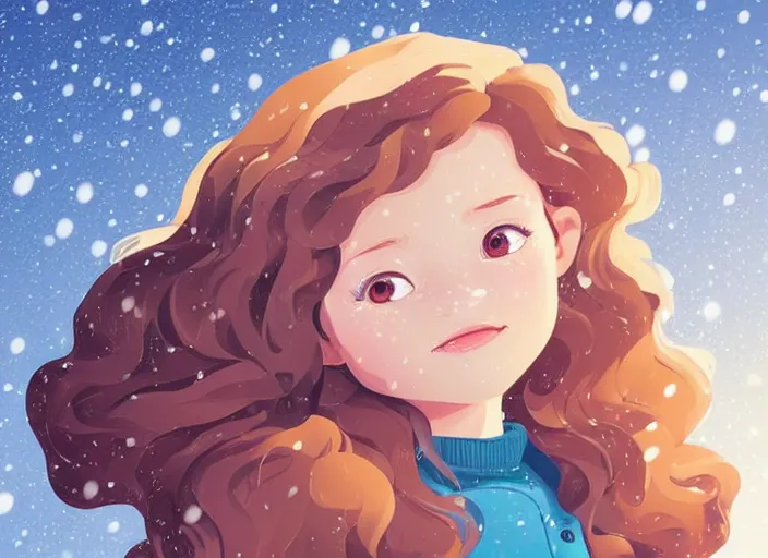 Image similar to little girl with short wavy curly light brown hair happy in the snow. clean cel shaded vector art. shutterstock. behance hd by lois van baarle, artgerm, helen huang, by makoto shinkai and ilya kuvshinov, rossdraws, illustration, art by ilya kuvshinov