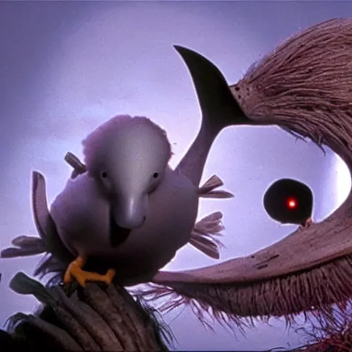 Prompt: screen capture of a dodo bird in Nightmare Before Christmas