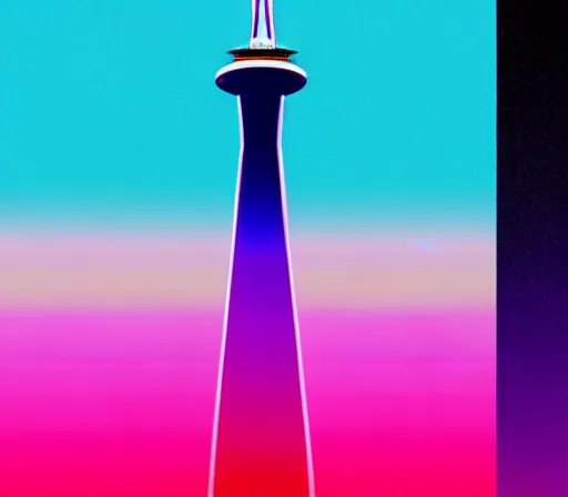 Prompt: a beautiful and immaculate balanced vaporwave ombre scene depicting pint glass of beer and the outrun style space needle. trending on artstation. recommended for you behance.