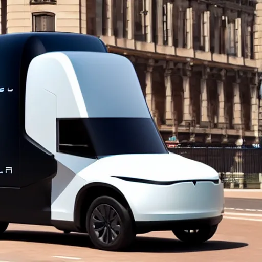 Prompt: tesla cybertruck driving in a city