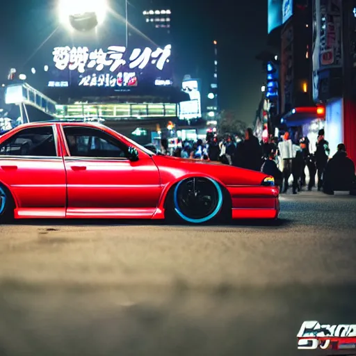 Image similar to a car JZX100 turbo drift at illegal car meet, Shibuya prefecture, midnight mist lights, cinematic color, photorealistic, highly detailed wheels, highly detailed