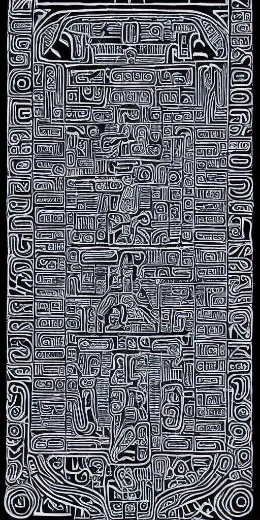 Image similar to mayan hieroglyph blueprints to a spaceship