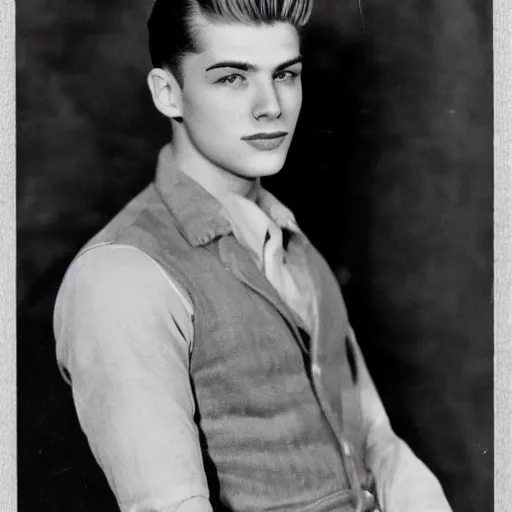 Image similar to a moderately handsome rebellious hot young guy, 1 9 3 8 photo