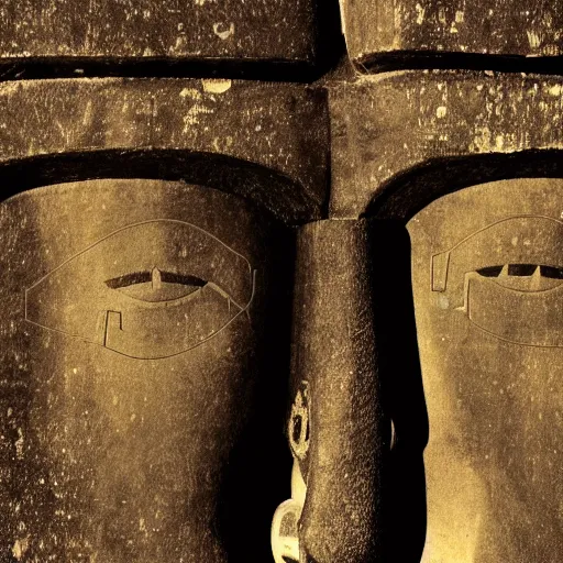 Image similar to a high detail photo of a moai wearing headphones, subject: moai, subject detail: wearing headphones