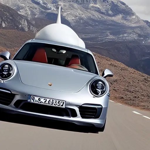 Prompt: a porsche 911 reimaged as a spaceship, flying through space at the speed of light