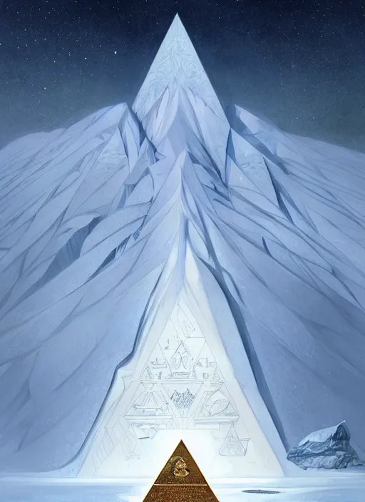 Prompt: pyramid in antarctica, intricate, elegant, highly detailed, digital painting, artstation, concept art, smooth, sharp focus, illustration, art by artgerm and greg rutkowski and alphonse mucha