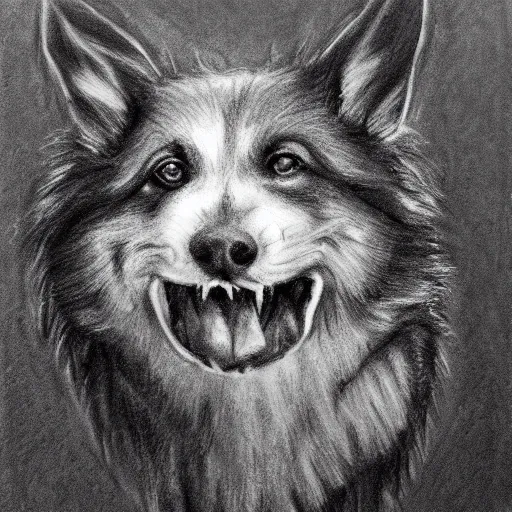 Prompt: charcoal drawing of a rabid dog, trending on artstation