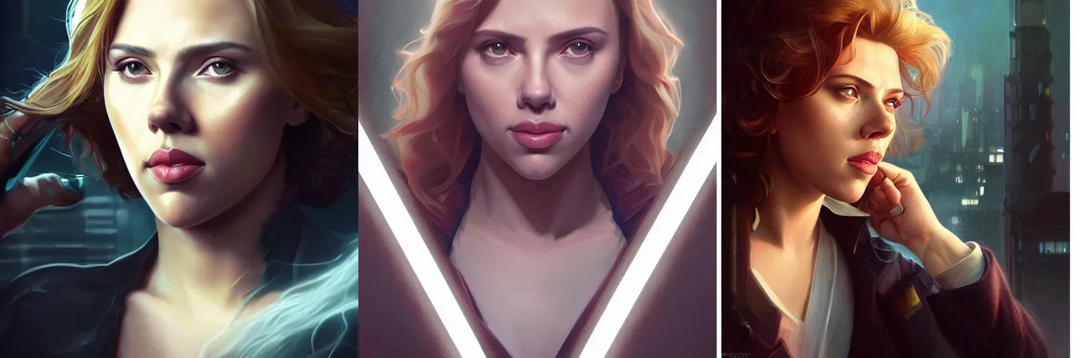 Prompt: portrait of Scarlett Johansson as a detective, highly detailed, digital painting, artstation, concept art, sharp focus, illustration, art by artgerm and greg rutkowski and alphonse mucha