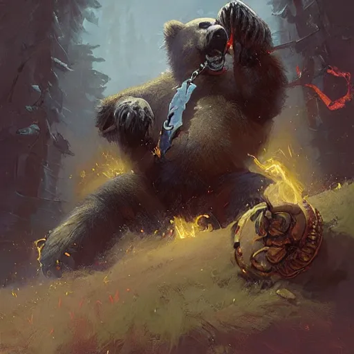 Prompt: a deadly bear trap, chained knife, hearthstone art style, epic fantasy style art by Craig Mullins, fantasy epic digital art, epic fantasy card game art by Greg Rutkowski