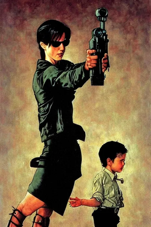 Image similar to Neo from Matrix painted by Norman Rockwell