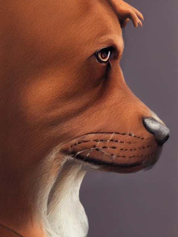 Image similar to an ultra detailed beautiful portrait painting of a original sonic character based off of a strong elegant brown pitbull, side view, oil painting, high resolution, by ilya kuvshinov, sonic oc, brown fur, furry, greg rutkowski and makoto shinkai