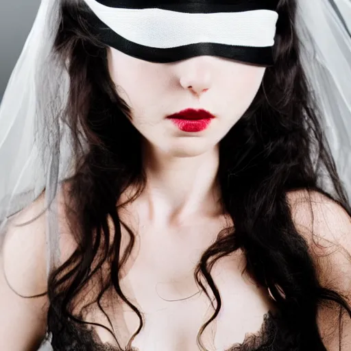 Image similar to ghost girl blindfolded in black wedding dress