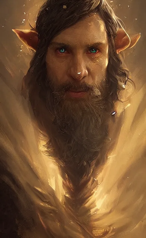Prompt: Portrait of a middle aged elf wearing a wizards robes, male, detailed face, fantasy, highly detailed, cinematic lighting, digital art painting by greg rutkowski