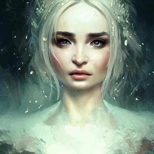 Prompt: portrait of Kim Petras, amazing splashscreen artwork, splash art, head slightly tilted, natural light, elegant, intricate, fantasy, atmospheric lighting, cinematic, matte painting, by Greg rutkowski