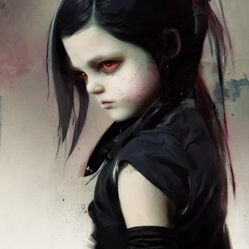 Image similar to goth little girl, artwork by greg rutkowski and hiroriko araki