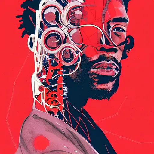 Image similar to portrait of kawhi leonard as half terminator with a robot eye in a scenic environment by conrad roset, watercolors, cybernetically enhanced, hyperdetailed, cyberpunk, cool, trending on artstation