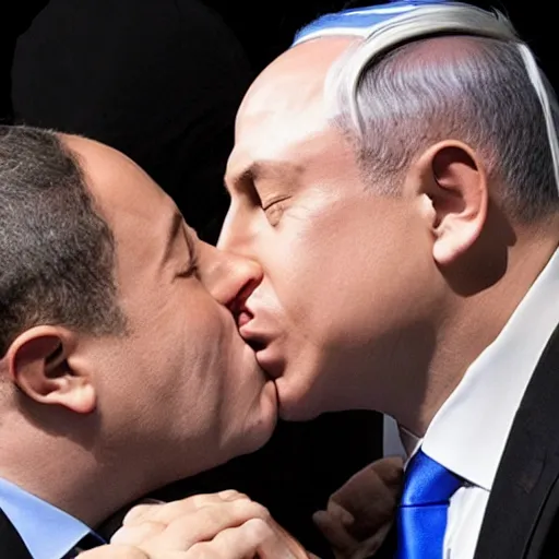 Prompt: benjamin netanyahu kissing naftali bennet, realistic, detailed