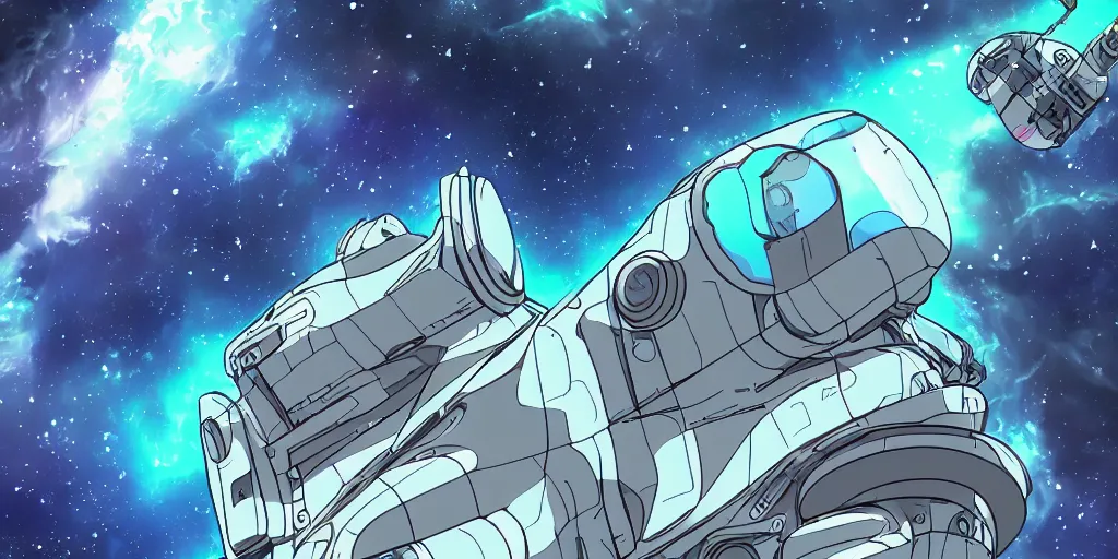 Prompt: Space Ship in Space, Tardigrade, Hyper detailed, Anime, Gurren Lagan, Neon, Grey, Space, Nebula, Galaxy, 4k, Illustration