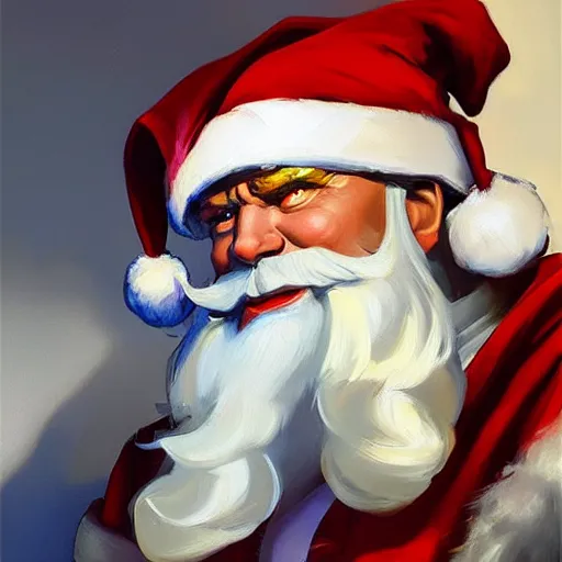 Image similar to greg manchess portrait painting of partially armored santa claus as overwatch character, medium shot, asymmetrical, profile picture, organic painting, sunny day, matte painting, bold shapes, hard edges, street art, trending on artstation, by huang guangjian and gil elvgren and sachin teng