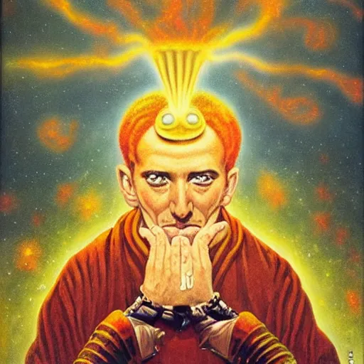 Image similar to a powerful psychic man emitting psychic powers, by michael hutter,