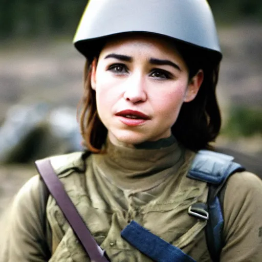 Image similar to emilia clark as a female soldier, pentax k 1 0 0 0