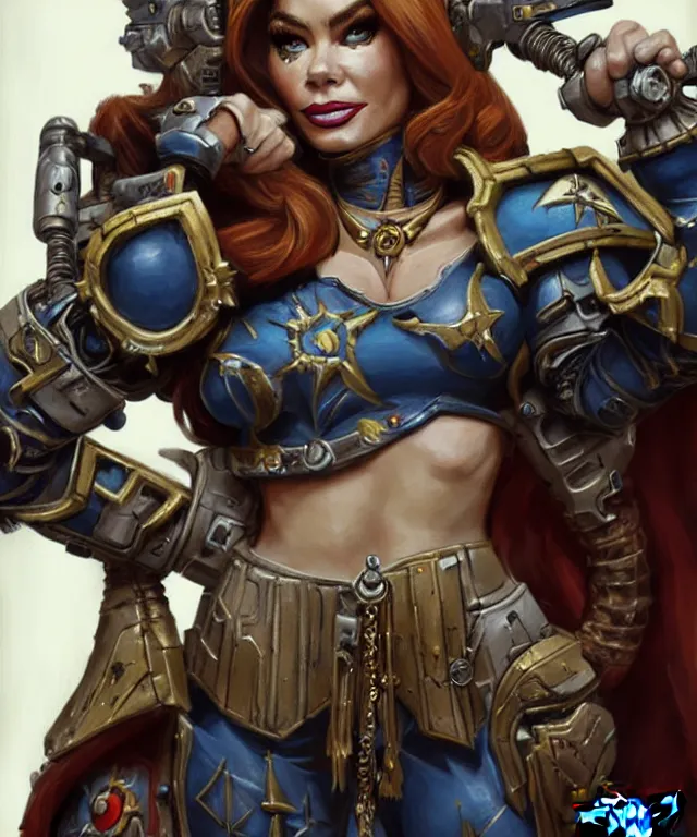 Prompt: Sofia Vergara as a battle sister from Warhammer 40k, portrait, highly detailed, intricate, concept art, artstation