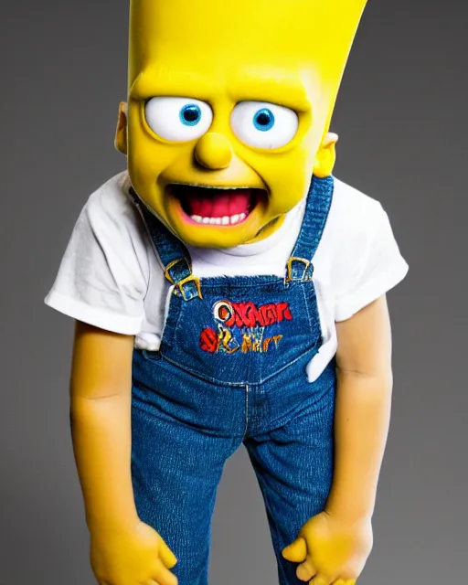 Image similar to live action bart simpson with open sores, centered, studio lighting, 1 5 0 mm