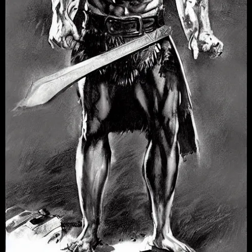 Prompt: full body portrait of walter white as conan the barbarian by frank frazetta