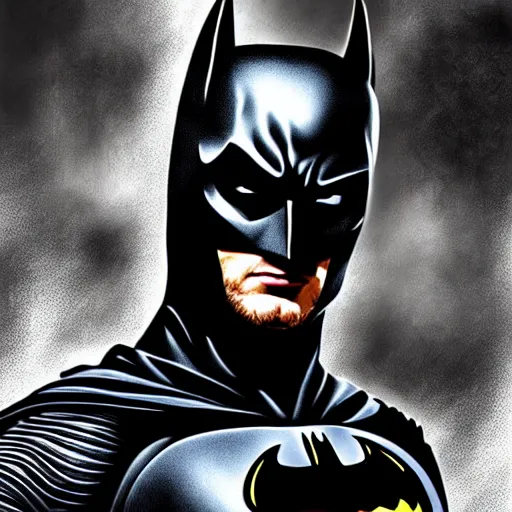 Prompt: jansen ackles as batman, hyper detailed masterpiece, digital art painting, hyper realism aesthetic