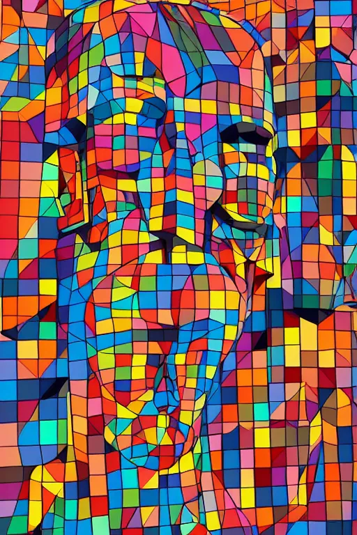 Prompt: abstract cubist moai statue geometric cutout digital illustration cartoon colorful beeple