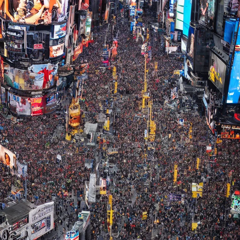 Image similar to A picture of the people of New York creating a giant human tower together in Times Square, 4k ultra hd, trending on Instagram