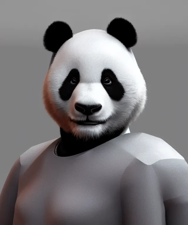 Image similar to a panda android, 3d Render, Hyper Realistic, Cyberpunk, Smooth Texture, Trending on ArtStation