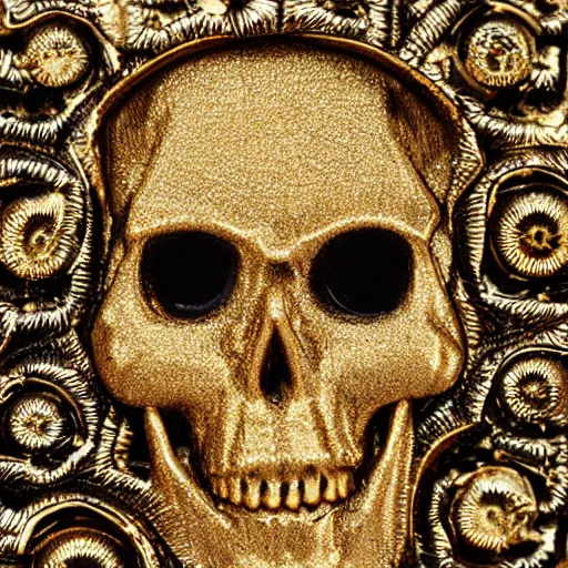 Prompt: 4 4 tiny detailed human eyes embedded in an engraved 1 8 k gold skull plate macro photo deviant realistic