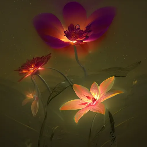 Prompt: Luminescent flower blooming at twilight, cgsociety, r/art, trending on artstation