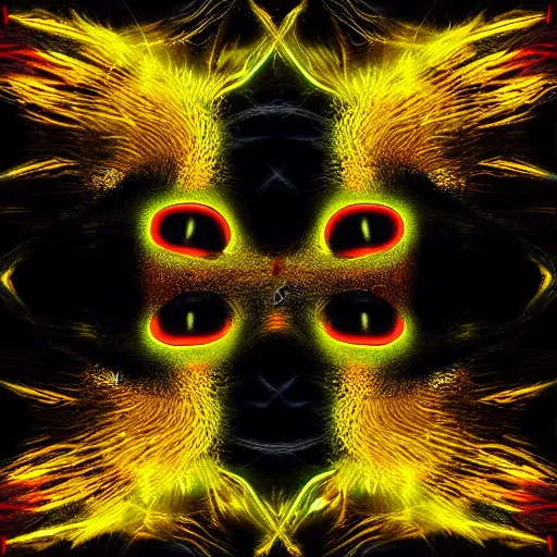 Prompt: yellow eyes glowing from the pitch black, aura digital art, luminescent