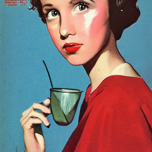 Image similar to “Millie Bobby Brown portrait, color vintage magazine illustration 1950”