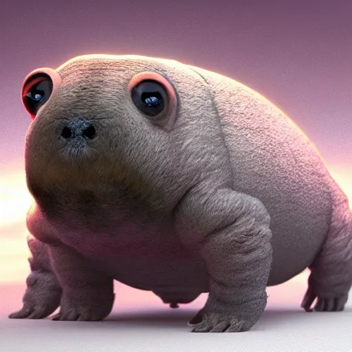 Prompt: tardigrade big eyes a lot of fur cute highly detailed high - quality photo realistic 8 k octane render blender