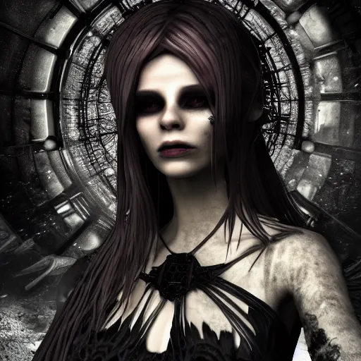 Image similar to stunning otherworldly Gothic goddess of beauty, dark and mysterious, atmospheric, ominous, eerie, cinematic, Epic, 8k, 4k, ultra detail, ultra realistic, rendered by awesomeness