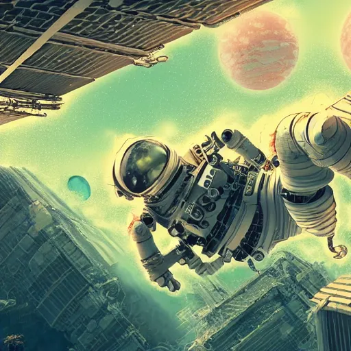 Prompt: intricate mechanical transformer astronaut lying on the ruined city with bleeding, by yoshitomo nara, by beeple, by yoshitaka amano, by victo ngai, by shaun tan, by good smile company, on cg society, 4 k wallpaper, pastel color theme, mandelbulb textures
