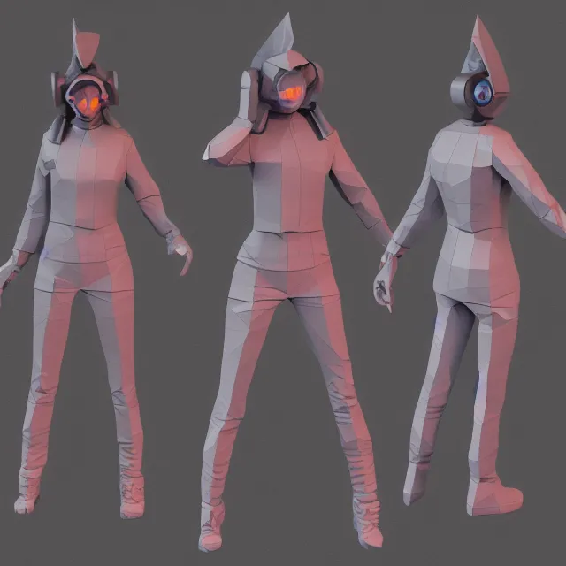 Image similar to Low poly clay render of a cyberpunk lady pilot