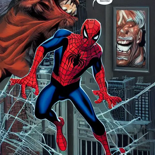 Prompt: spider - man is transforming into a werewolf, style of alex ross