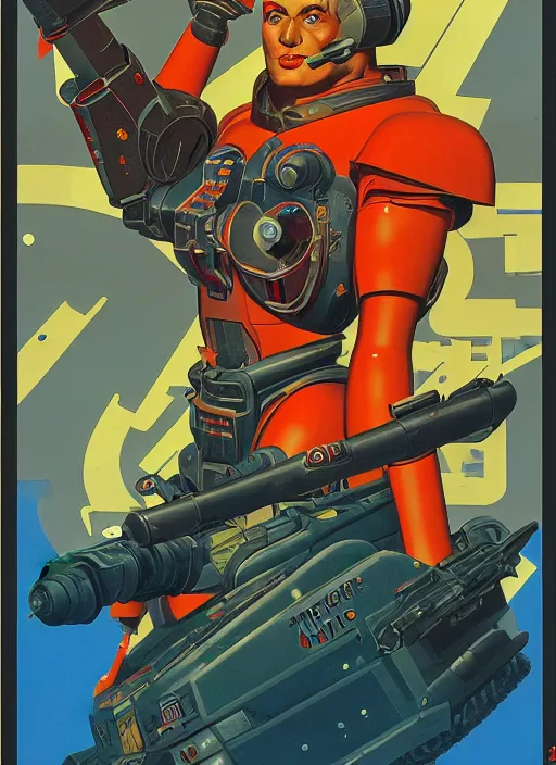 Image similar to soviet propaganda poster. cyberpunk mecha tank. portrait by jean giraud and anton otto fischer and john philip falter and will eisner and gil elvgren and pixar. realistic proportions. character art. science fiction d & d. tf 2, overwatch, rb 6 s, cyberpunk 2 0 7 7, blade runner 2 0 4 9.