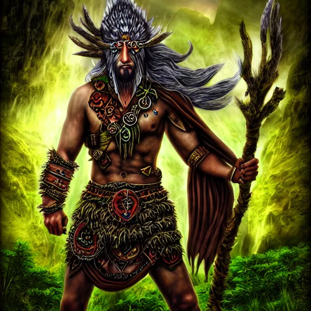 Prompt: druid warrior with earth powers, highly detailed, 4 k, hdr, smooth, sharp focus, high resolution, award - winning photo, anne stokes, photorealistic