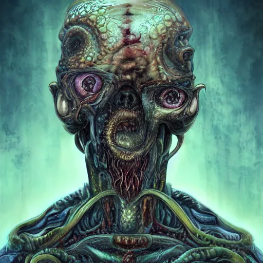 Image similar to justin sun became bloody ugly lovecraftian degenerate abomination, photo - realistic, color image, 4 k, highly detailed, bodyhorror, occult art, by giger, fractal structure