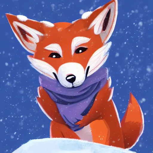 Prompt: an anthropomorphic fox fursona wearing a scarf in the snow, cartoon, trending on artstation, furry art